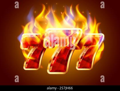 Brennender Spielautomat gewinnt den Jackpot. Fire Casino Konzept. Heiß 777. Vektorabbildung. Brennender Spielautomat gewinnt den Jackpot. Fire Casino Konzept. Heiß 777 Stock Vektor