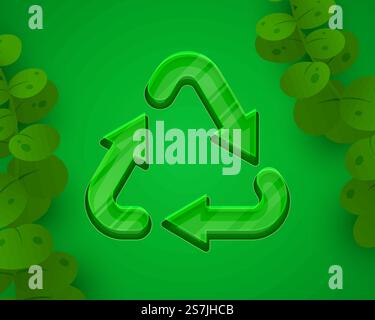 Recycling-Schild, dreieckige geschwungene Pfeile, grünes Symbol, weißer Hintergrund. Vektorabbildung. Recycling-Schild, dreieckige geschwungene Pfeile, grünes Symbol, weißer Hintergrund. Vektor Stock Vektor