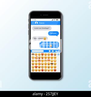 Mockup mit Smartphone mit Messenger-Fenster für soziale Medien Stock Vektor