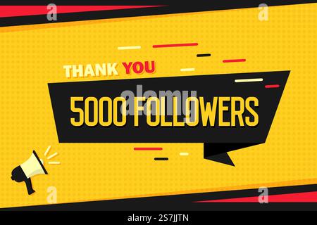 Vielen Dank an 5000 Follower. Megafon mit Banner und Halbton. Hintergrund für Marketing Stock Vektor