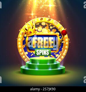 Casino-Freispiele, 777 Spielautomaten. Vektorabbildung... Casino-Freispiele, 777 Spielautomaten. Vektor Stock Vektor