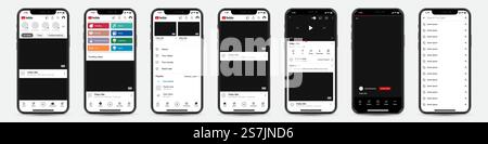 Set von iPhones mit YouTube-Vorlagenrahmen für soziale Netzwerke Stock Vektor