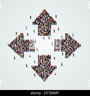 Große Gruppe von Personen in Form von Pfeilen. Vektorabbildung... Eine große Gruppe von Personen in den Pfeilen bilden sich. Stock Vektor