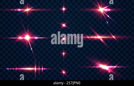Lässt Funken Glitzer Spezial-Lichteffekt leuchten. Isoliert auf schwarzem, transparentem Hintergrund. Stock Vektor