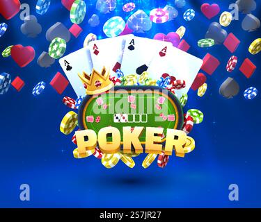 Pokerchips und Karten Casino-Banner. Isoliert auf dunklem Hintergrund. Vektordarstellung Stock Vektor
