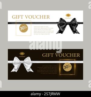 Vorlage für Geschenkkarte oder Geschenkgutschein. Schwarz-weiße Schleifen und Bänder Banner Zertifikat Design Stock Vektor