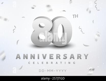 80 Jahre Silbernummer Jubiläumsfeier. Jubiläumsbanner-Zeremonie-Design für 80 Jahre. 80 Jahre Silbernummer Jubiläumsfeier. Jubiläumsbanner für 80 Jahre Stock Vektor