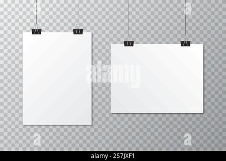 Weiße leere Postervorlage mit Büroklammer. Leeres Postermodell Stock Vektor