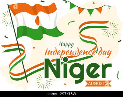 Happy Niger Republic Day Vector Illustration with Waving Flag and Country Public Holiday in Cartoon handgezeichneten Landing Page Background Templates Stock Vektor