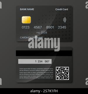Kreditkartenmodell mit Schatten auf Vorder- und Rückseite Stock Vektor