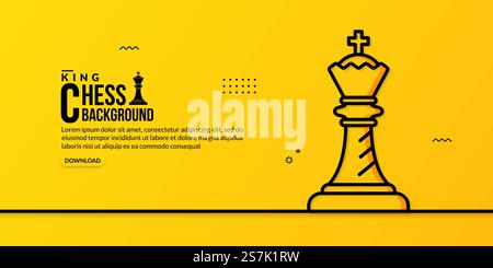 Lineare Darstellung des Schachkönigs auf gelbem Hintergrund, Konzept der Geschäftsstrategie und des Managements Stock Vektor