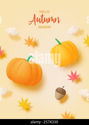 Kürbisse mit Herbstblättern Hintergrund Vektor Illustration Stock Vektor