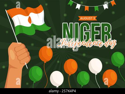 Happy Niger Republic Day Vector Illustration with Waving Flag and Country Public Holiday in Cartoon handgezeichneten Landing Page Background Templates Stock Vektor