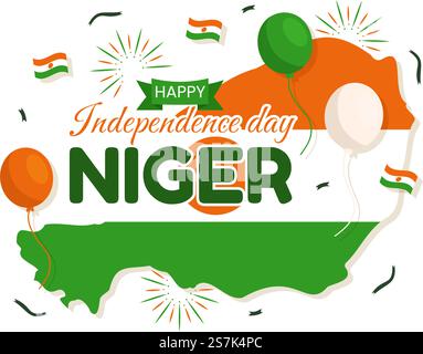Happy Niger Republic Day Vector Illustration with Waving Flag and Country Public Holiday in Cartoon handgezeichneten Landing Page Background Templates Stock Vektor