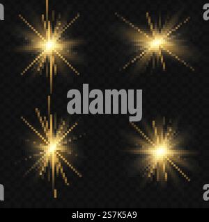 Leuchtende Lichter, Lichteffekte, Explosionen und Sterne. Isolierter Spezialeffekt auf transparentem Hintergrund. Vektorilustration 10 Stock Vektor