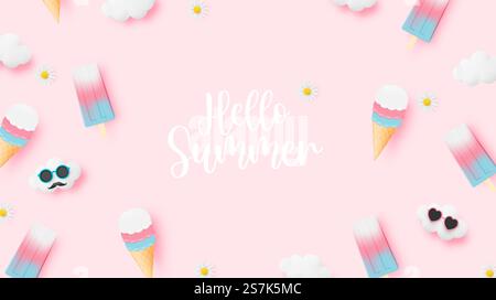 Eis und Eis für Sommersaison sehr nettes Charakter Design in Pastell-Schema-Vektor-Illustration Stock Vektor