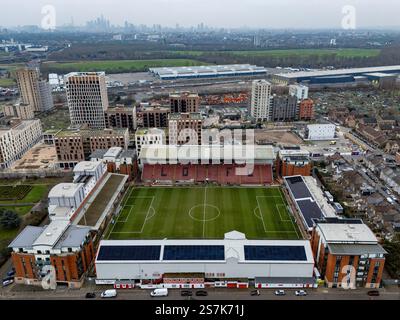 London, Großbritannien. 19. Januar 2025 Aerial View Gaughan Group Stadium vor dem Spiel der Barclays Women’s Super League zwischen Tottenham Hotspur FC Women und Leicester City W.F.C. im Gaughan Group Stadium in London am 19. Januar 2025. Dieses Bild darf nur für redaktionelle Zwecke verwendet werden. Nur redaktionelle Verwendung. Quelle: Ashley Crowden/Alamy Live News Stockfoto