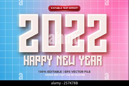 Happy New Year 2022 Moderne geprägte 3D-Texteffekte Stock Vektor