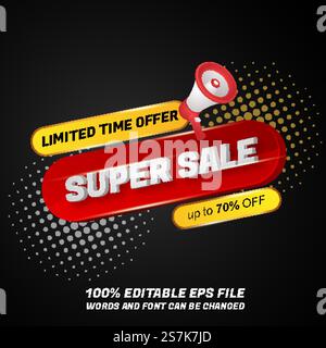 Modernes Super Sale Banner mit bearbeitbarem Texteffekt und Halbtonhintergrund Stock Vektor