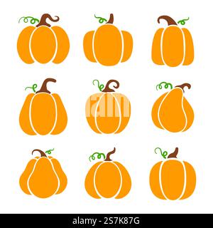 Gelber Kürbisvektor zum Schnitzen von gruseligen Gesichtern für Halloween. Stock Vektor