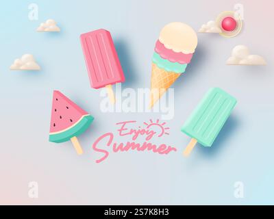 Eis und Eis für Sommersaison sehr nettes Charakter Design in Pastell-Schema-Vektor-Illustration Stock Vektor