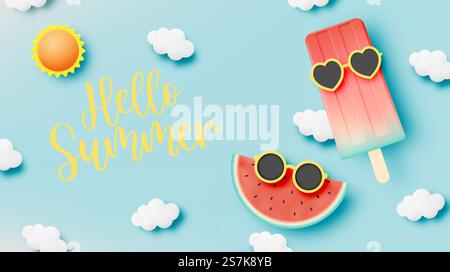 Eis und Eis für Sommersaison sehr nettes Charakter Design in Pastell-Schema-Vektor-Illustration Stock Vektor
