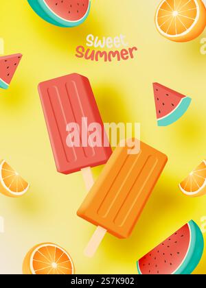 Eis und Eis für Sommersaison sehr nettes Charakter Design in Pastell-Schema-Vektor-Illustration Stock Vektor