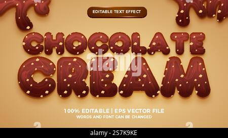 Schokoladencreme bearbeitbarer Texteffekt 3D-Vorlagenstil Stock Vektor