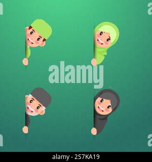 Süßes muslimisches Kind und alter Blick heißen ramadan willkommen Stock Vektor