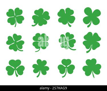 Vierspitzer und dreispitzer Klee grüner Vektor zur Dekoration in St.patrick&rsquo;s Tag. Stock Vektor