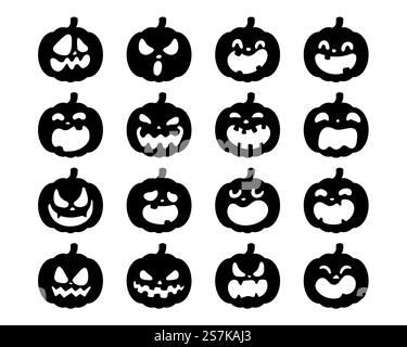 Gelber Kürbisvektor zum Schnitzen von gruseligen Gesichtern für Halloween. Stock Vektor