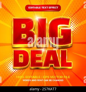 Big Deal Sale bearbeitbarer Texteffekt in Rot, luxuriösem Gold, 3D-Vorlagenstil Stock Vektor