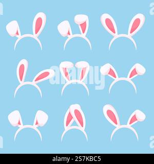 Niedliches Hasenohren Haarreif in verschiedenen Formen Osterhasen Kostümzubehör Stock Vektor