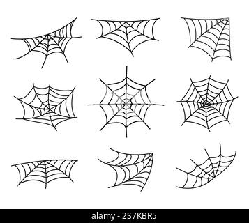 Spinnennetz-Silhouette zum Aufhängen für Halloween-Bannerdekorationen. Im Hintergrund isoliert Stock Vektor