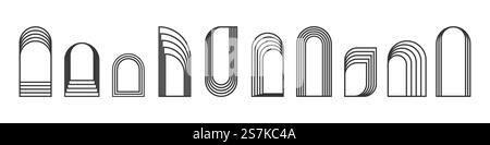 Minimalistische lineare Formen, dekorativer ästhetischer Bogenrahmen, Vektor-Art-Deco-Designelemente. Lineare geometrische Formen Stock Vektor