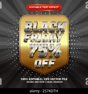 Modern Black Friday Sale 3D Silber Gold bearbeitbarer Texteffekt Stock Vektor