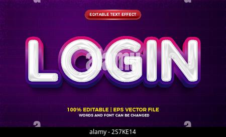 Login Vibes 3D-Chrom, bearbeitbarer Texteffekt in Fettdruck Stock Vektor