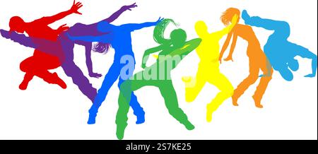 Tänzerinnen Silhouette Street Dance Posiert Silhouetten Stock Vektor