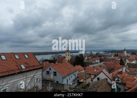 panoramablick auf Belgrad im Winter im Stadtteil Zemun, Serbien Stockfoto