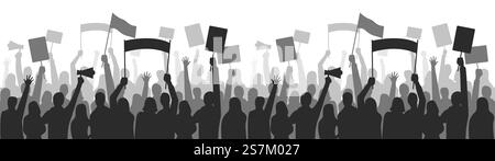 Aktivisten protestieren gegen die nahtlose Grenze. Demonstration der Streikgruppe, Demonstranten stehen in der Hand, Gleichheitsmanifestierung. Vektorabbildung. Aktivisten protestieren gegen die nahtlose Grenze. Demonstration der Streikgruppe Stock Vektor