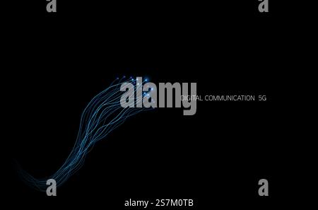 Abstrakte Lichtlinien wellenförmig fließend dynamisch in blau grünen Farben isoliert auf schwarzem Hintergrund für Konzept der KI-Technologie, digital, Kommunikation, 5G. Vektor Stock Vektor