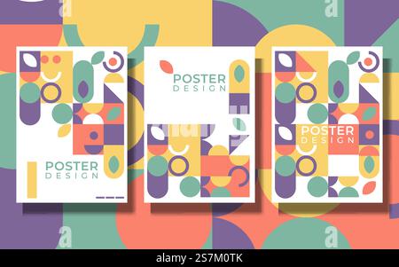 Abstraktes Bauhaus-Design mit geometrischem Hintergrund, Vektorkreis, Dreieck- und quadratischen Linien. Farbenfroher Bauhaus-Hintergrund Stock Vektor