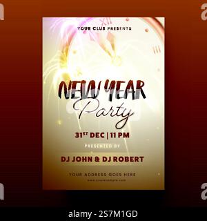 Neujahrsfeier-Flyer-Design Mit Feuerwerk-Effekt Und Ereignisdetails. Stock Vektor