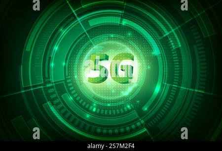 Kommunikationsnetzkonzept 5G und Hintergrund grüner Technologie. High-Speed-Internet und -Verbindung. Stock Vektor