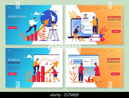 Geschäftszielstrategie und Marketingentwicklung, Karriere- und Marktwachstum, Vektor-Webbanner. Digitales Marketing und Marktforschung, Personalrekrutierung und Headhunting-Service. Business Management, Marketing Set Stock Vektor