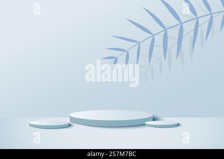 Hintergrundvektor 3D blaue Pastelldarstellung mit Podium und minimaler blauer Wandszene, Podium abstrakter Hintergrund 3D-Rendering-Plattform geometrische blaue Pastellfarben. Bühne für das Produkt in der Studioszene im Hintergrund Stock Vektor