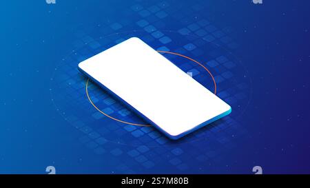Smartphone leeren Bildschirm auf Technologie futuristischen Hintergrund. Mockup Mobile. Vektorgrafik Stock Vektor