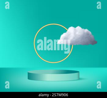 Modernes Podium Mit Goldenen Zylindrischen Formen Und Weißem Wolkenvektor Stock Vektor