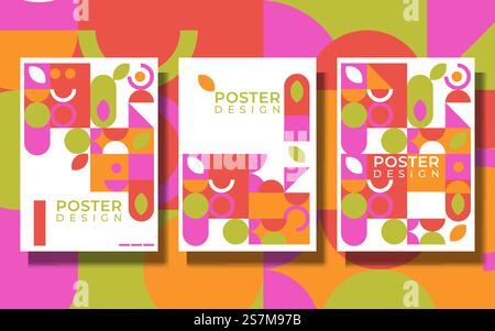 Abstraktes Bauhaus-Design mit geometrischem Hintergrund, Vektorkreis, Dreieck- und quadratischen Linien. Farbenfroher Bauhaus-Hintergrund Stock Vektor