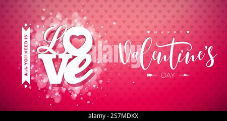 Happy Valentine's Day Banner Design mit Herz und Typografie Buchstaben auf hellrosa Hintergrund. Vektor Hochzeit und romantische Liebe Valentine Thema Stock Vektor